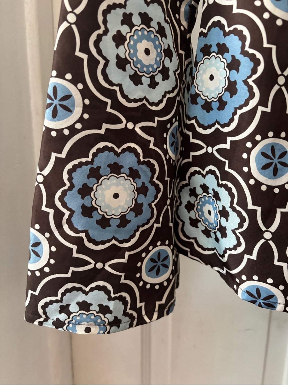 Tory Burch Silk Triple Tie Blouse Moroccan Print Brown Blue Size 2 - Picture 11 of 15